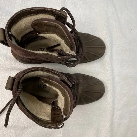 UGG Azaria Boots Women 6.5 Brown Suede Leather Waterproof Shearling Lined Casual - Picture 10 of 11